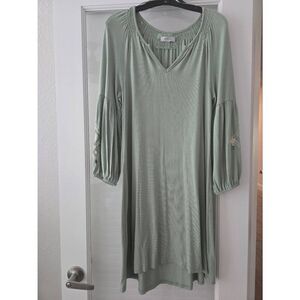 Women's Cupio Lace Sleeve Split Neck Dress Sage Green Size Medium